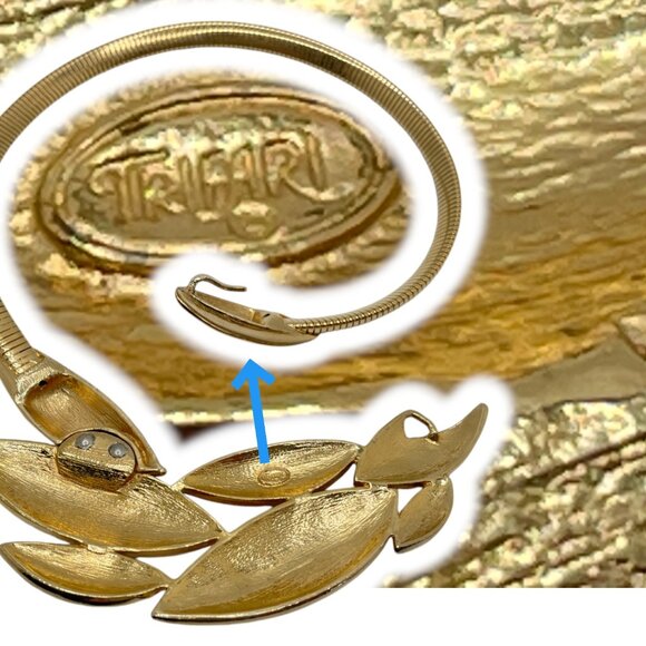 Vintage TRIFARI Coral Leaf Enamel Bib Necklace Gorgeous Choker Jewelry Chunky - Picture 10 of 11